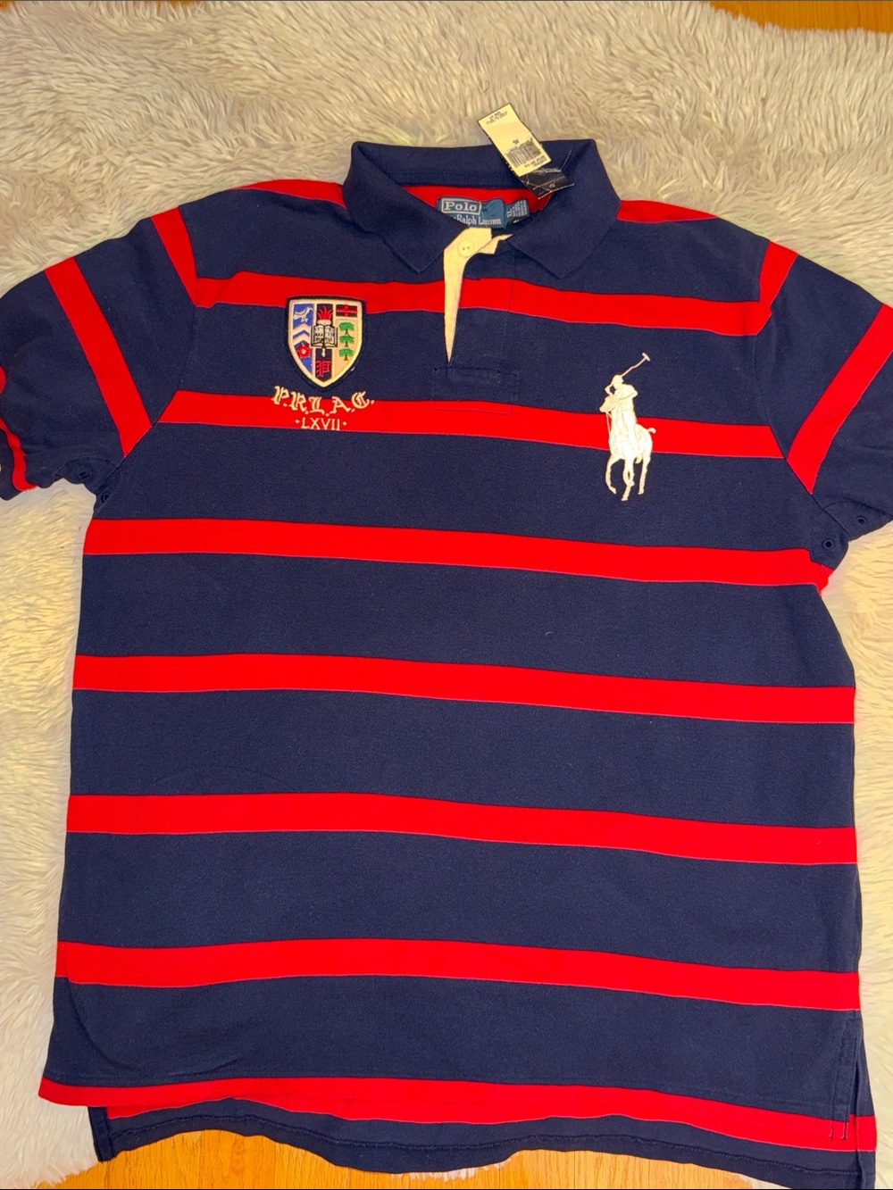 🐎 NWT Men’s Ralph Lauren Navy and Red Striped Polo Shirt